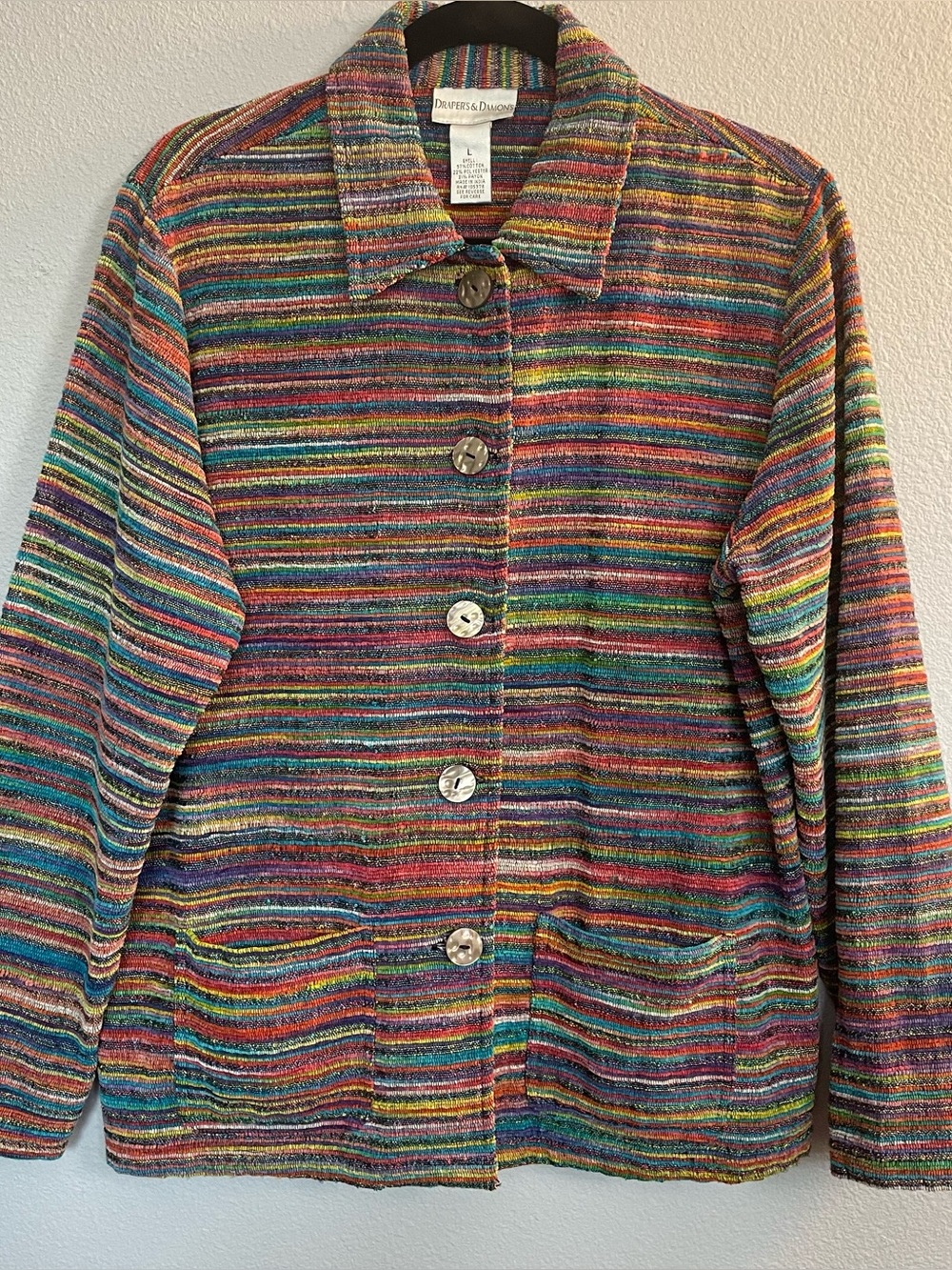 Drapers & Damon Multicolor Woven Striped Jacket Wearable Art Statement Piece L